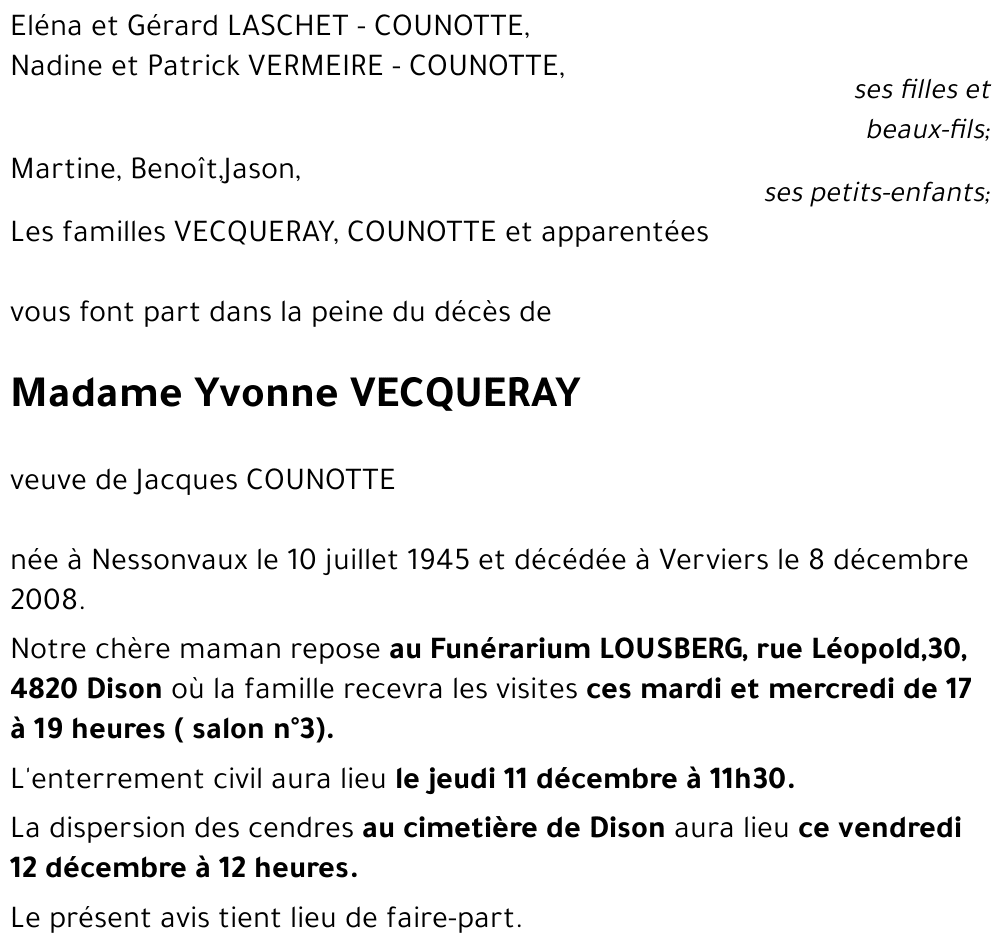 Yvonne VECQUERAY