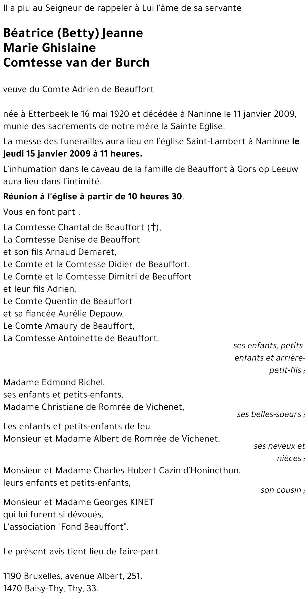 Béatrice (Betty) Jeanne Marie Ghislaine van der Burch