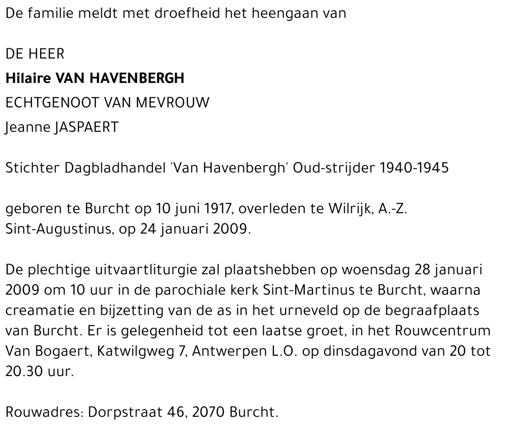 Hilaire VAN HAVENBERGH