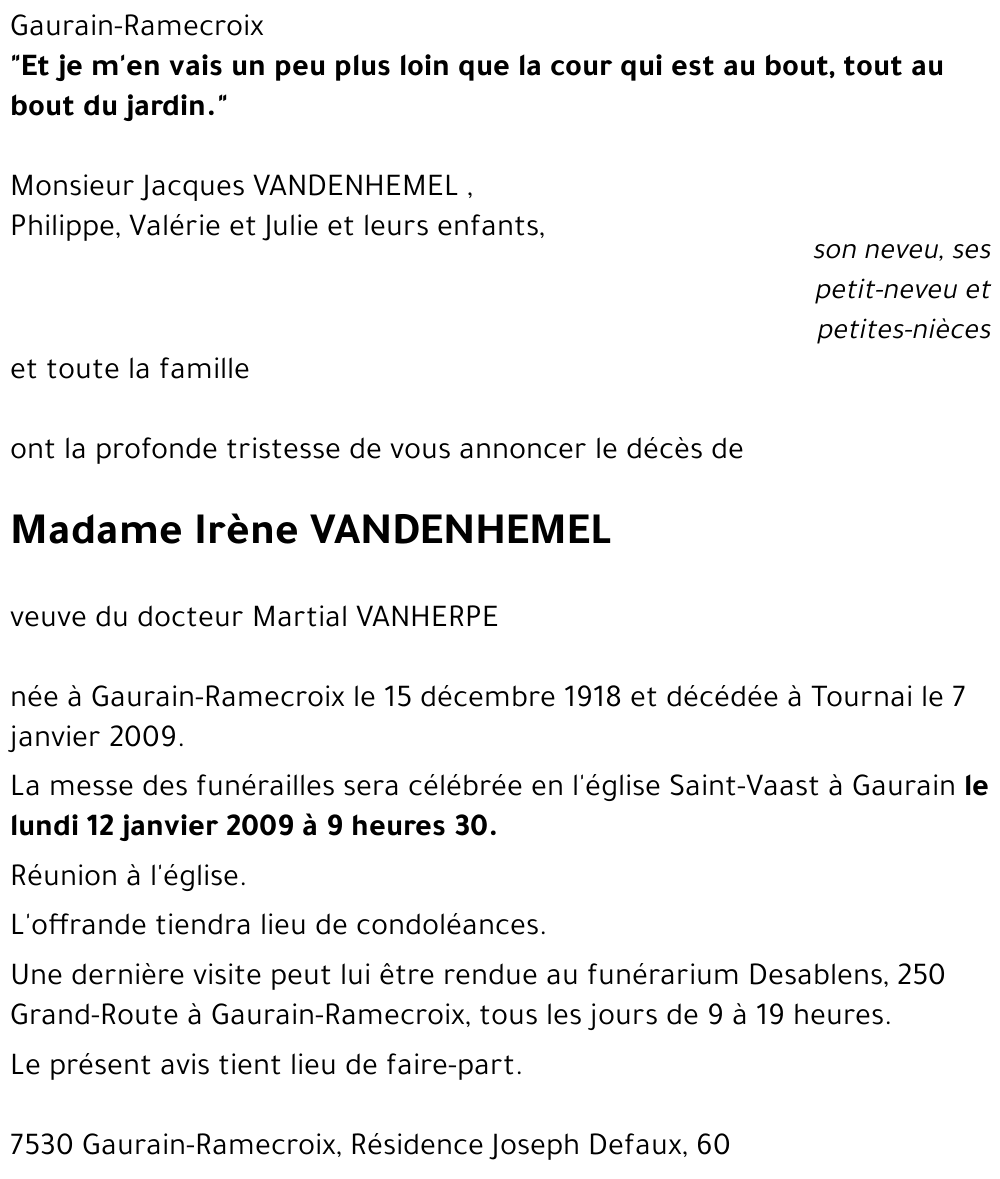 Irène VANDENHEMEL