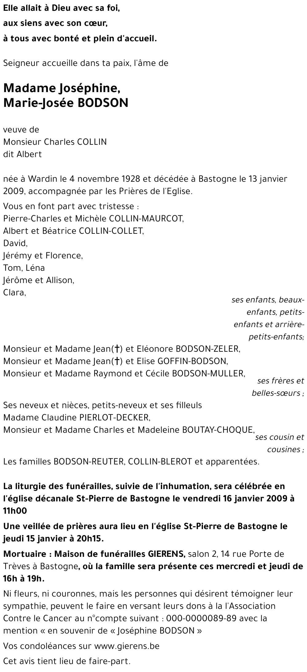 Joséphine, Marie-Josée BODSON