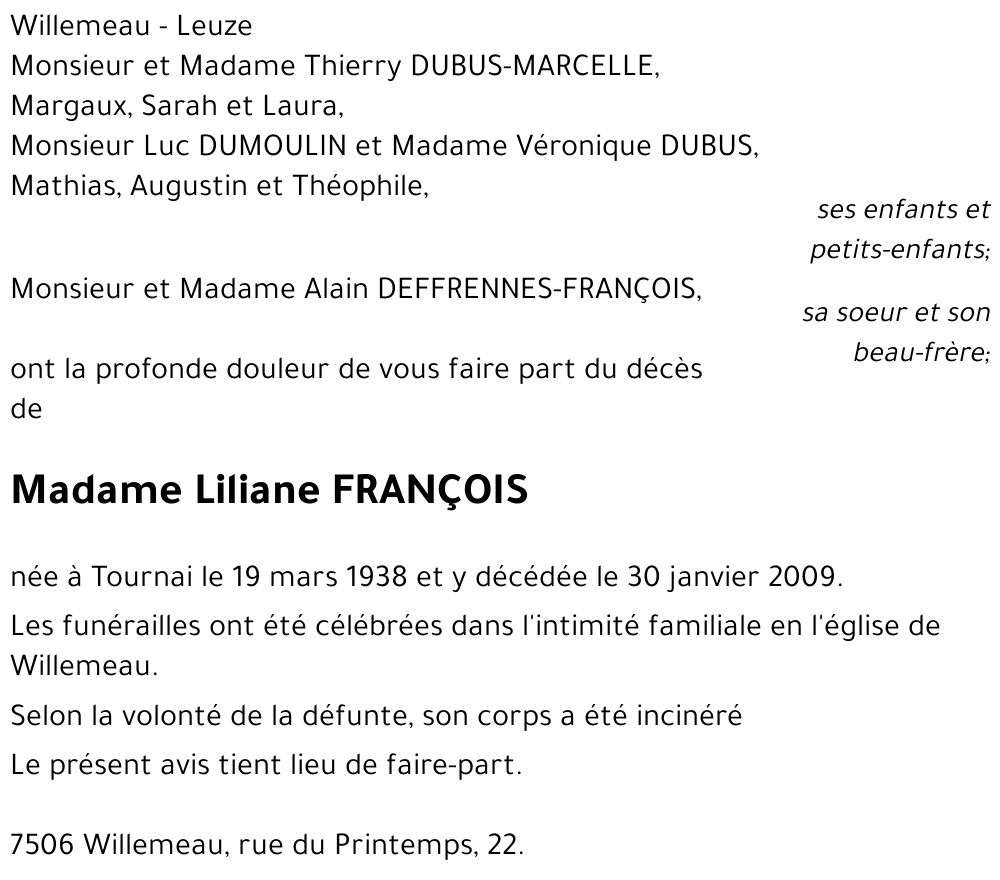 Liliane FRANÇOIS