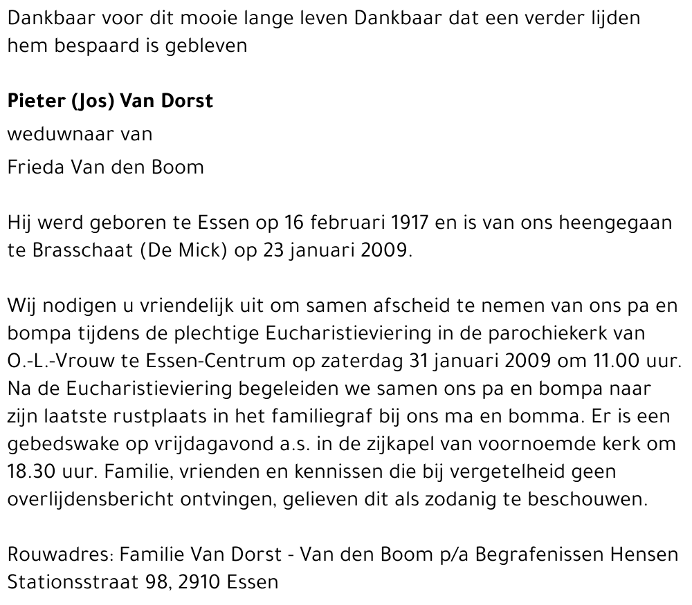 Pieter ( Jos ) Van Dorst