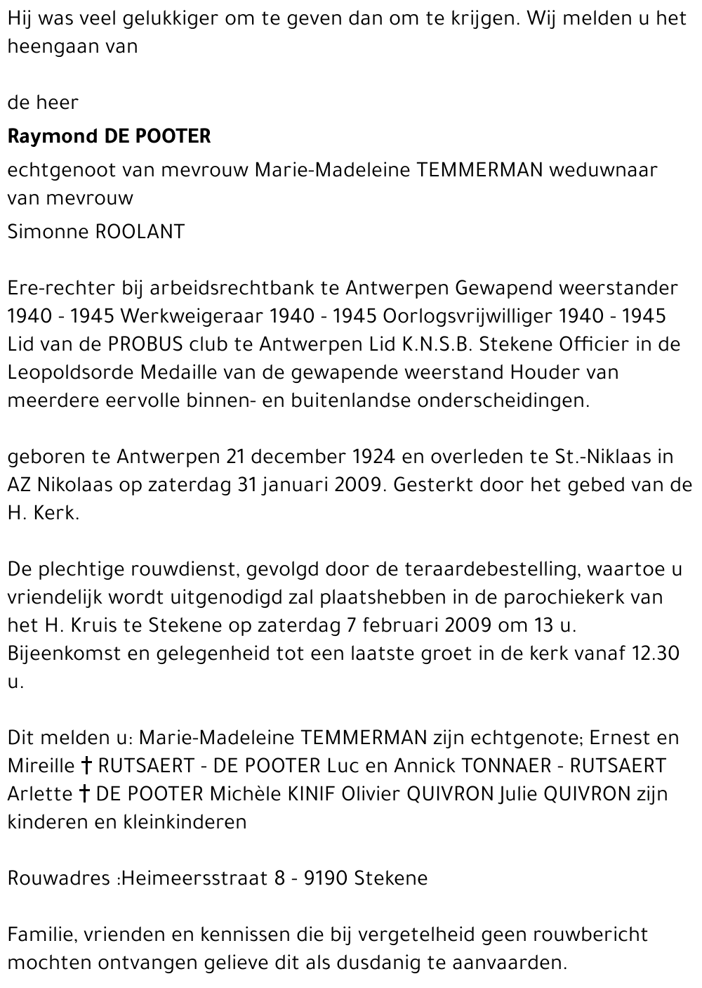 Raymond De ¨Pooter