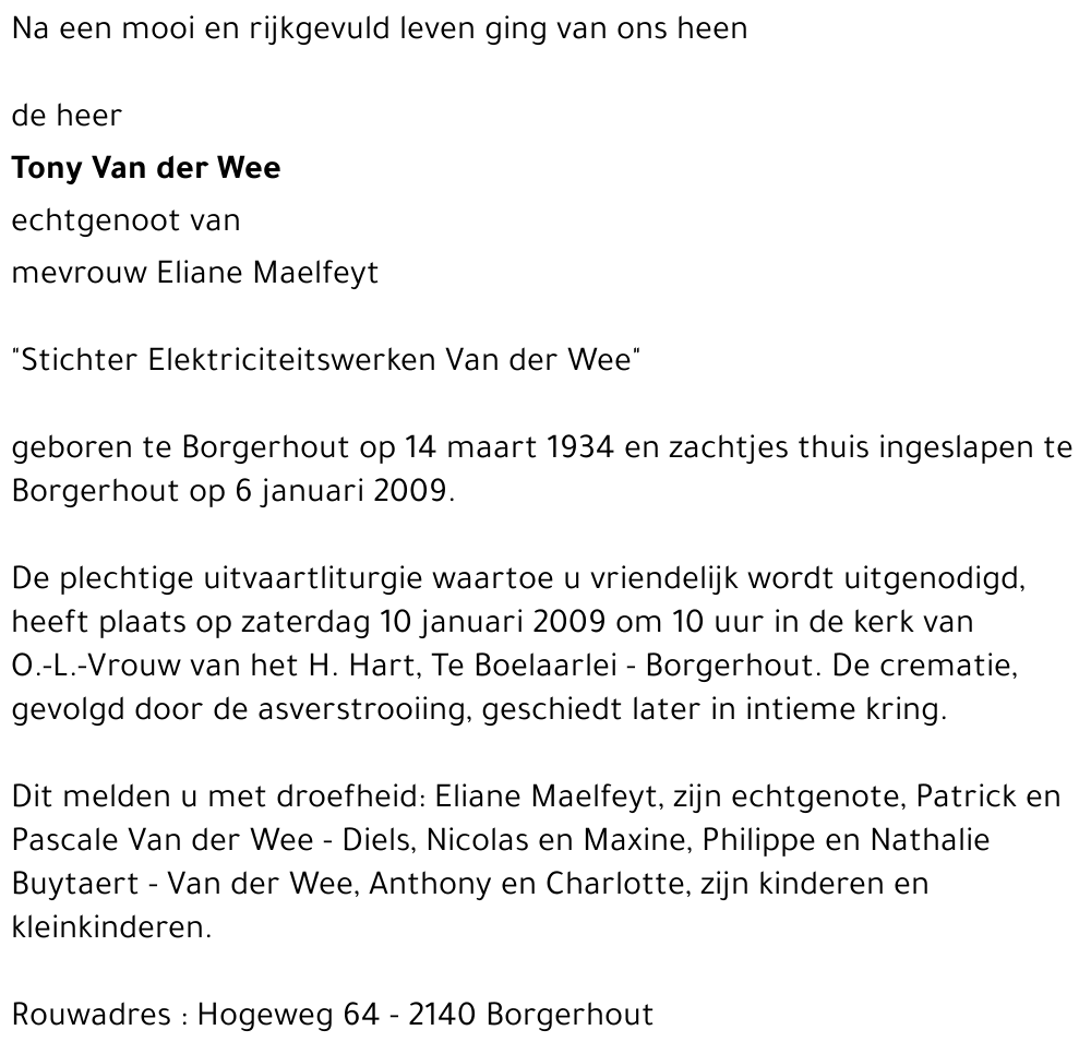 Van der Wee Tony