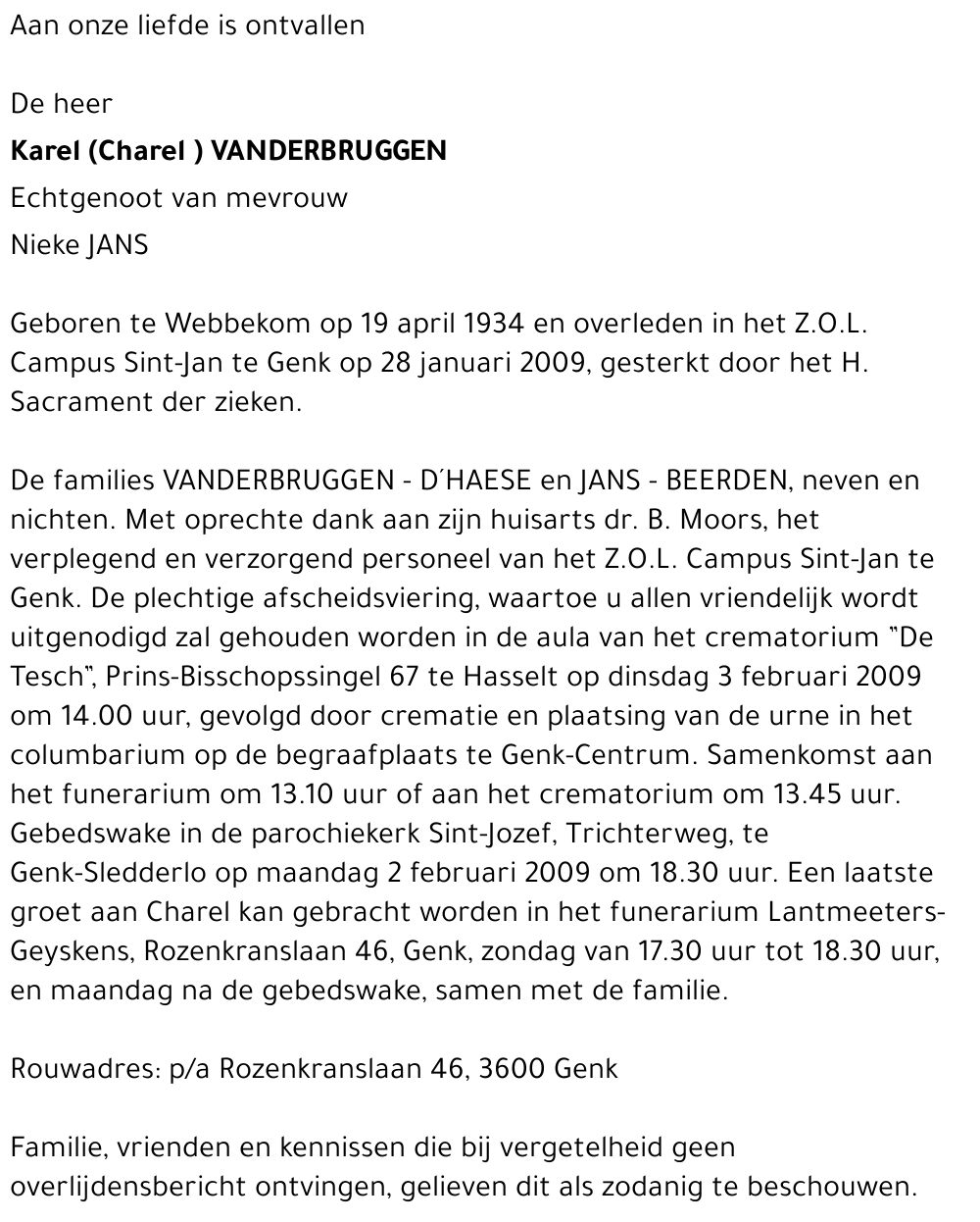 VANDERBRUGGEN Karel (Charel)