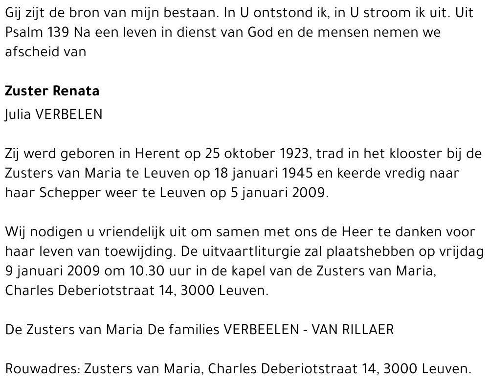 Zuster Renata (Julia) Verbelen