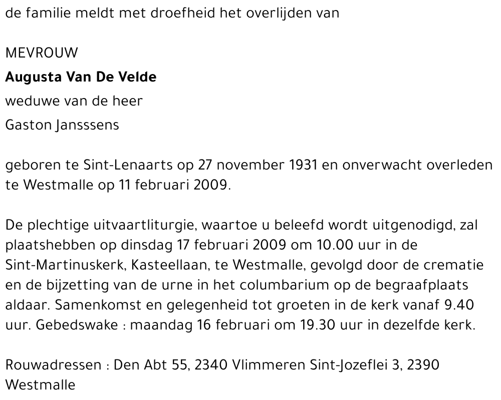 Augusta VAN DE VELDE