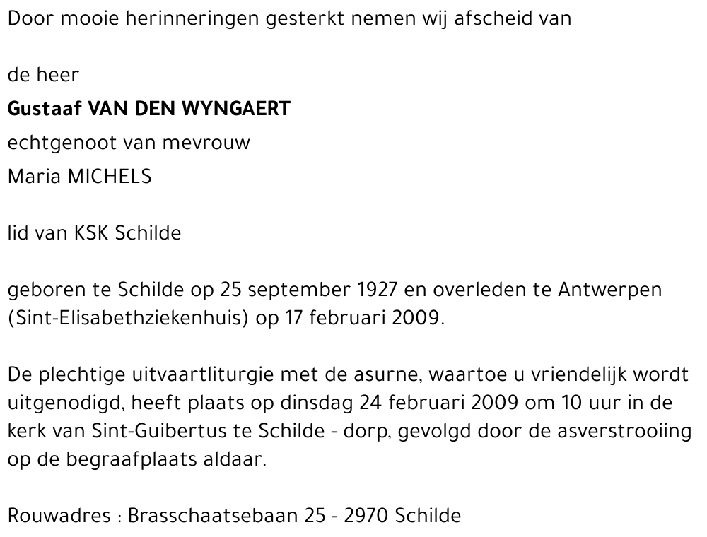 Gustaaf VAN DEN WYNGAERT