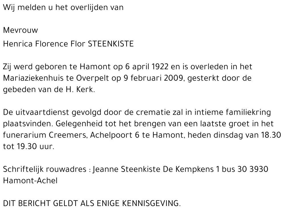 Henrica Florence Steenkiste