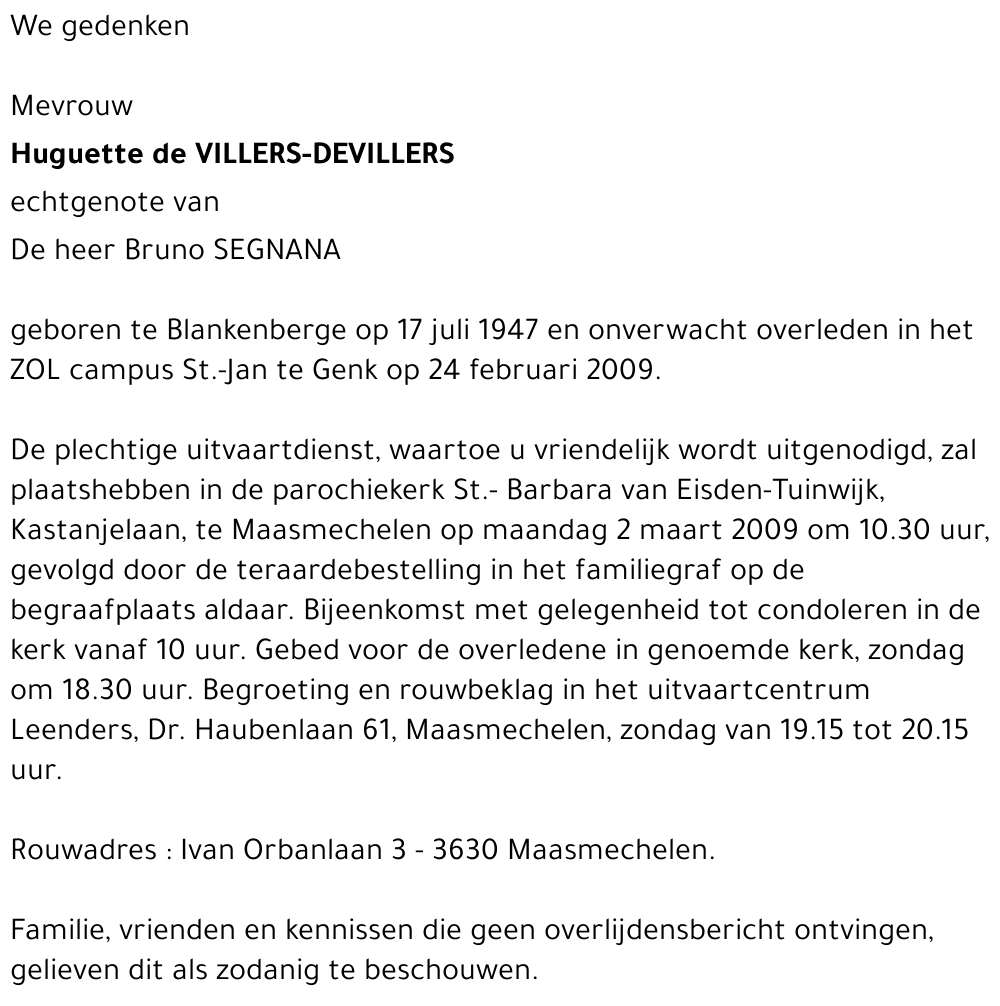 Huguette de VILLERS-DEVILLERS