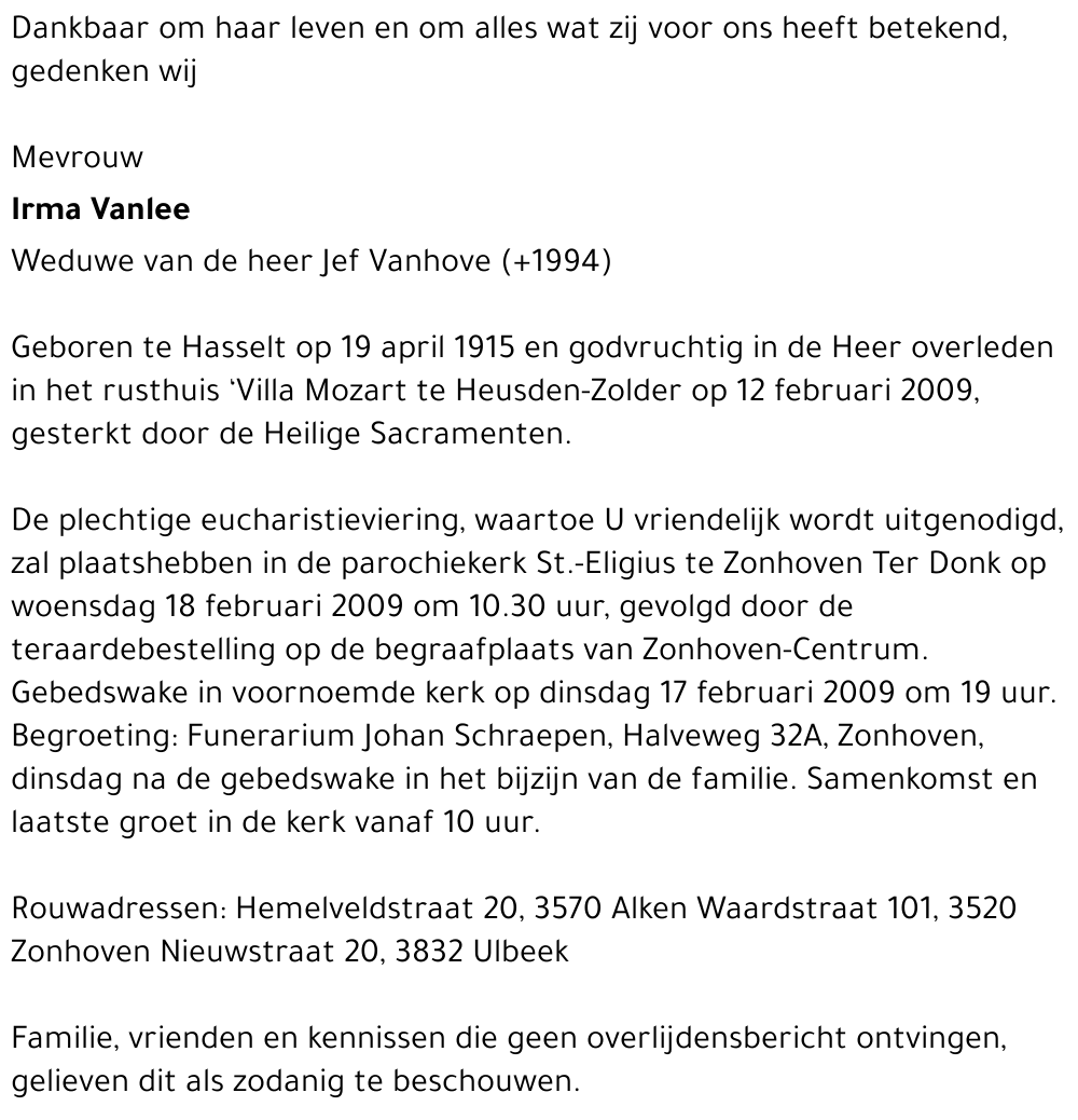 Irma Vanlee