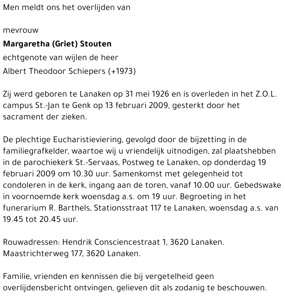 Margaretha (Griet) Stouten