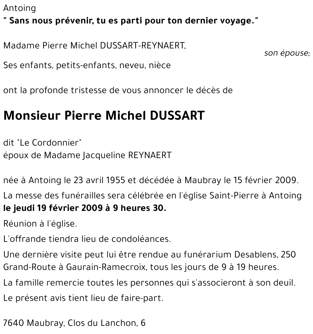 Pierre Michel DUSSART