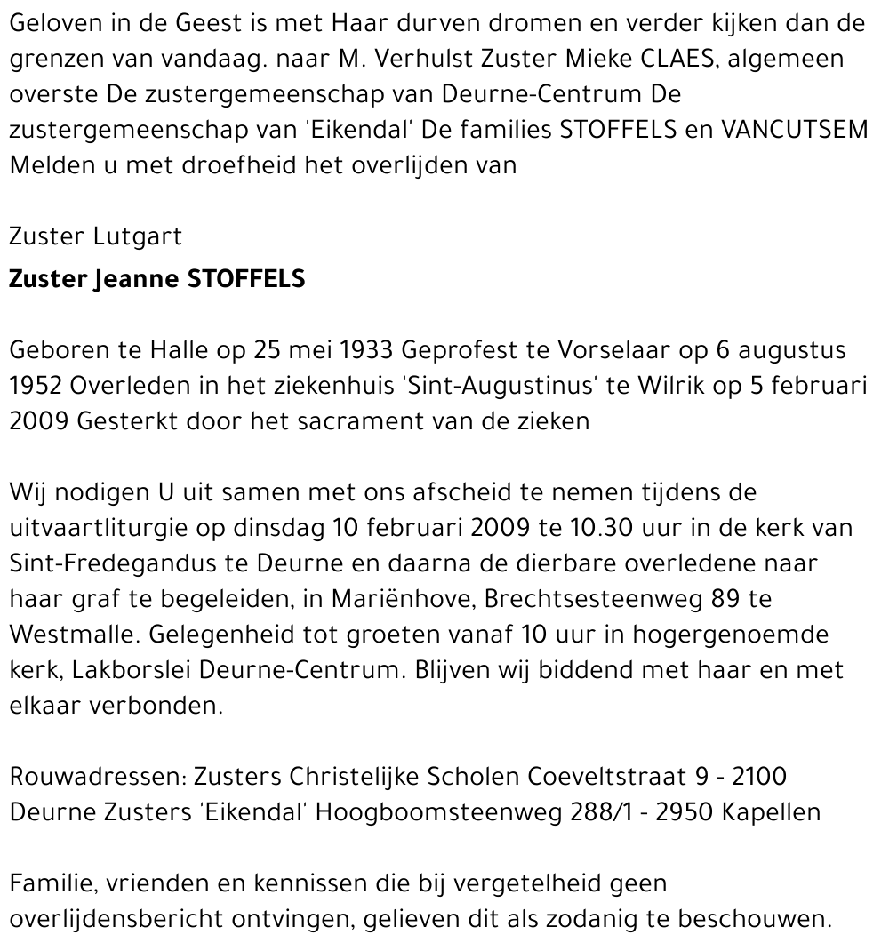 Zuster Lutgart Stoffels