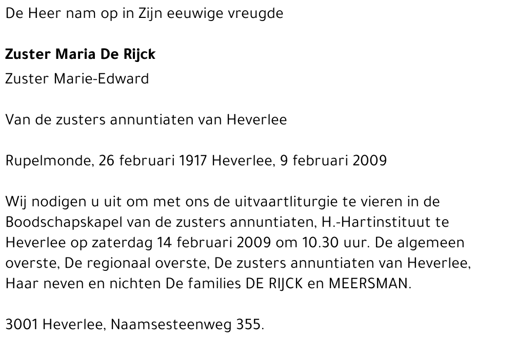 Zuster Maria De Rijck