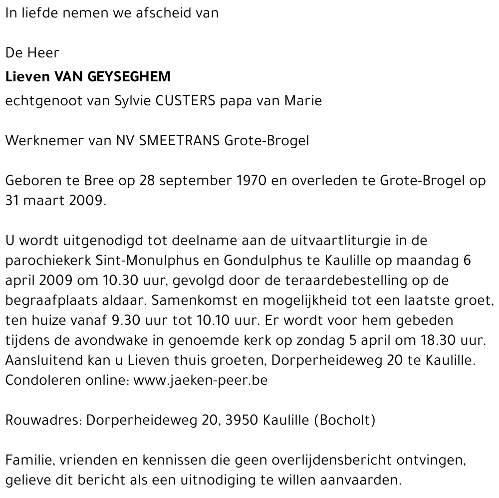 Lieven VAN GEYSEGHEM