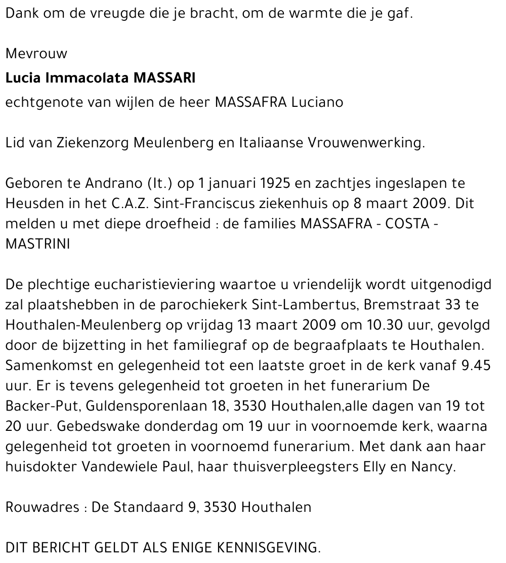 Lucia Immacolata MASSARI