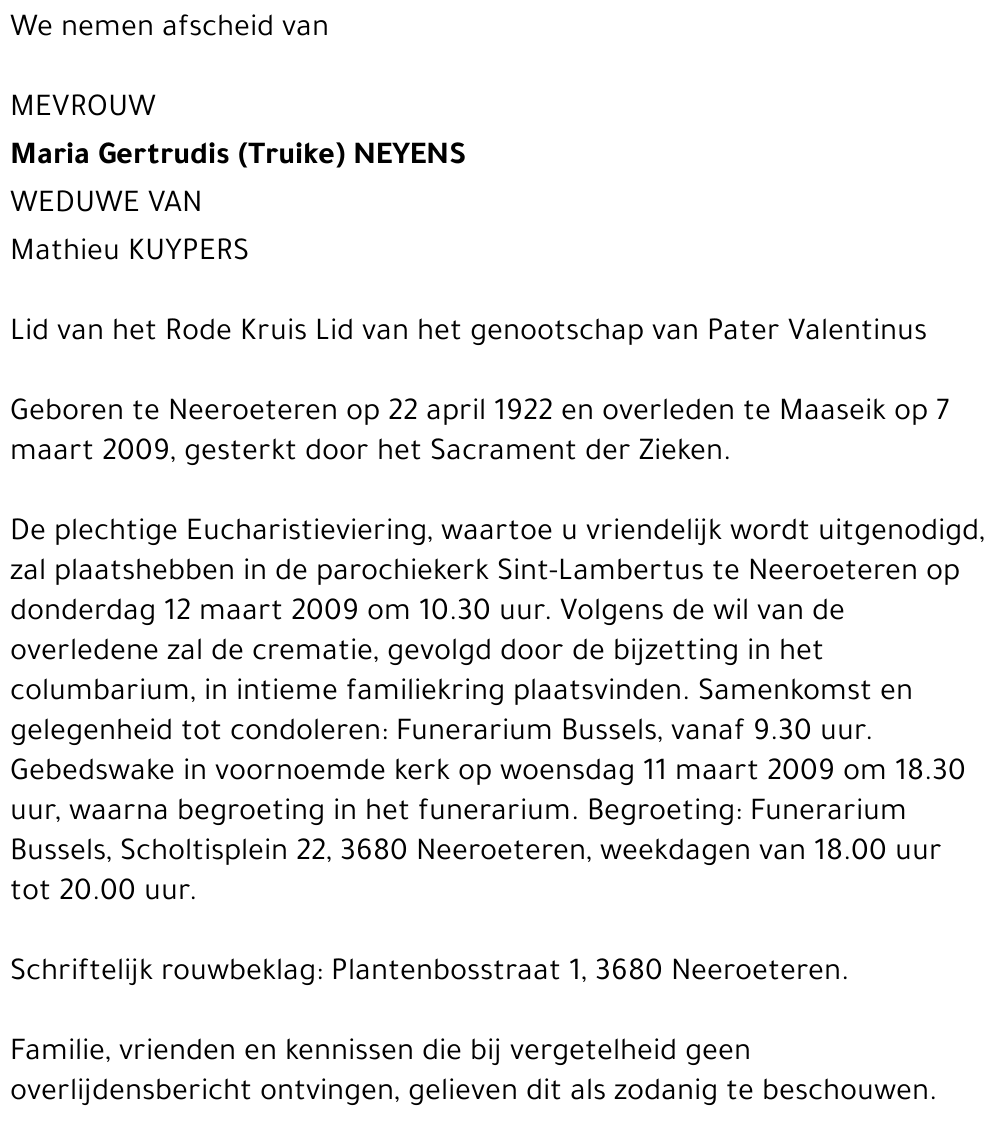 Maria Gertrudis (Truike) Neyens