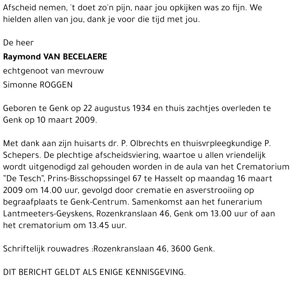 Raymond VAN BECELAERE