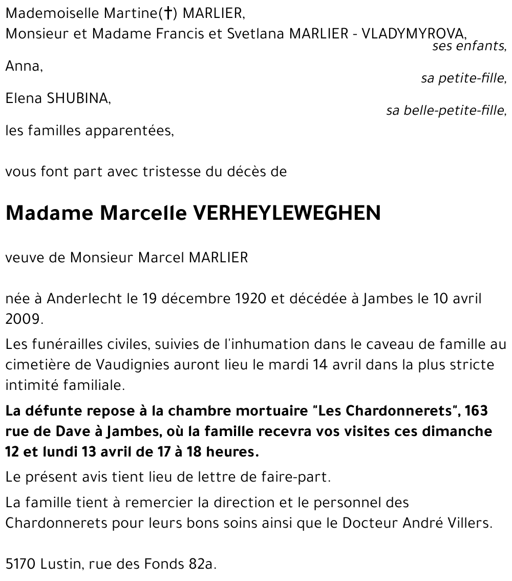 Marcelle VERHEYLEWEGHEN