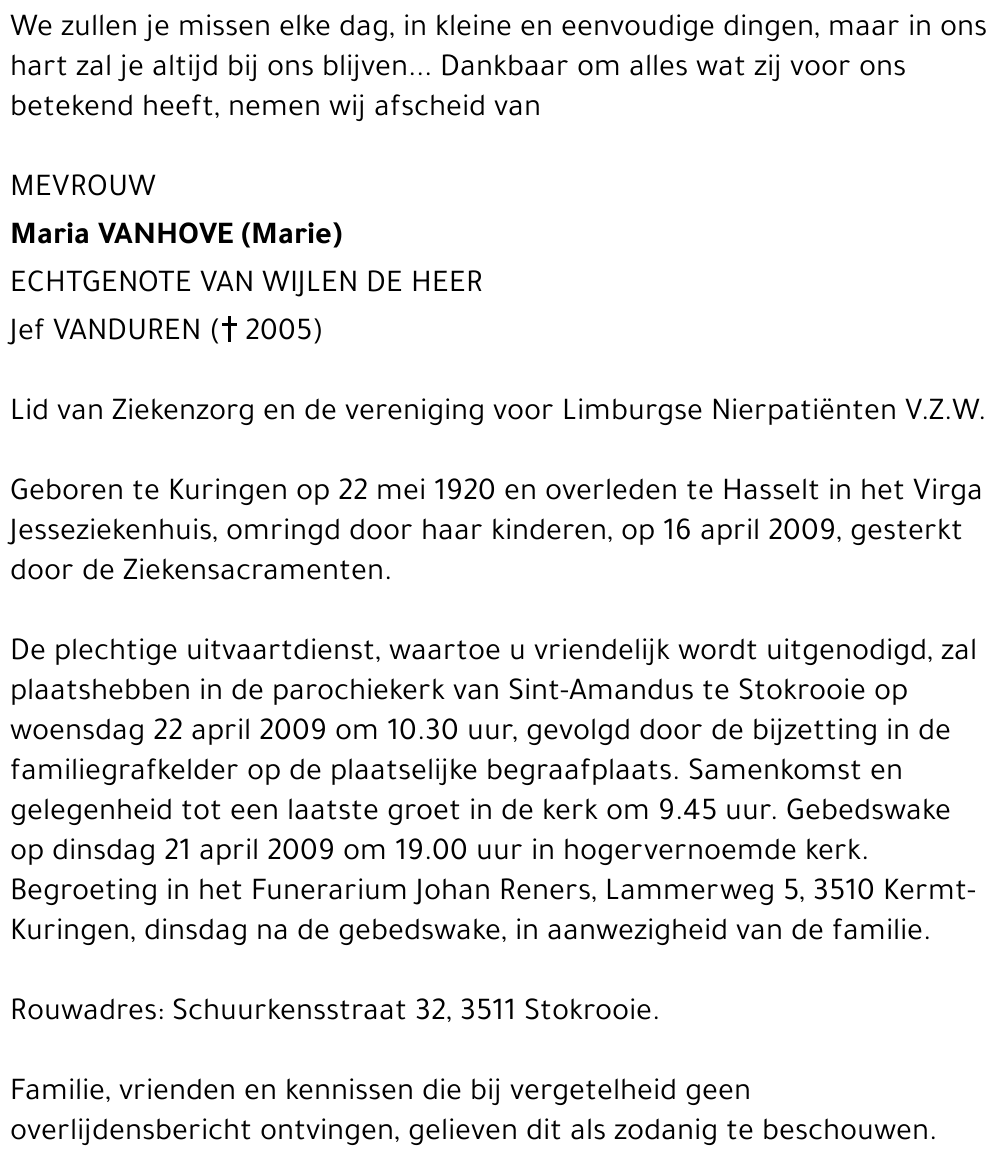 Maria (Marie) Vanhove