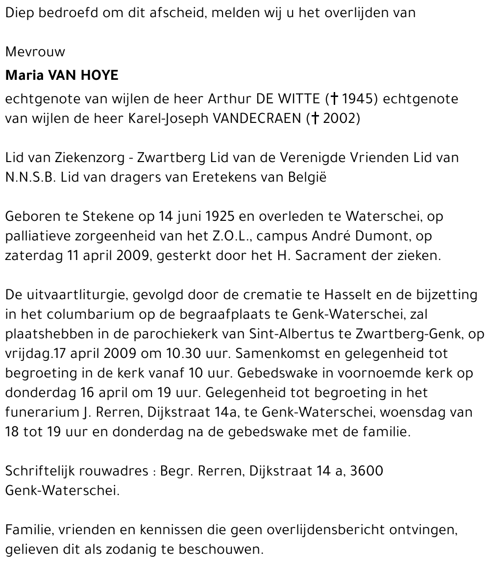 Maria VAN HOYE