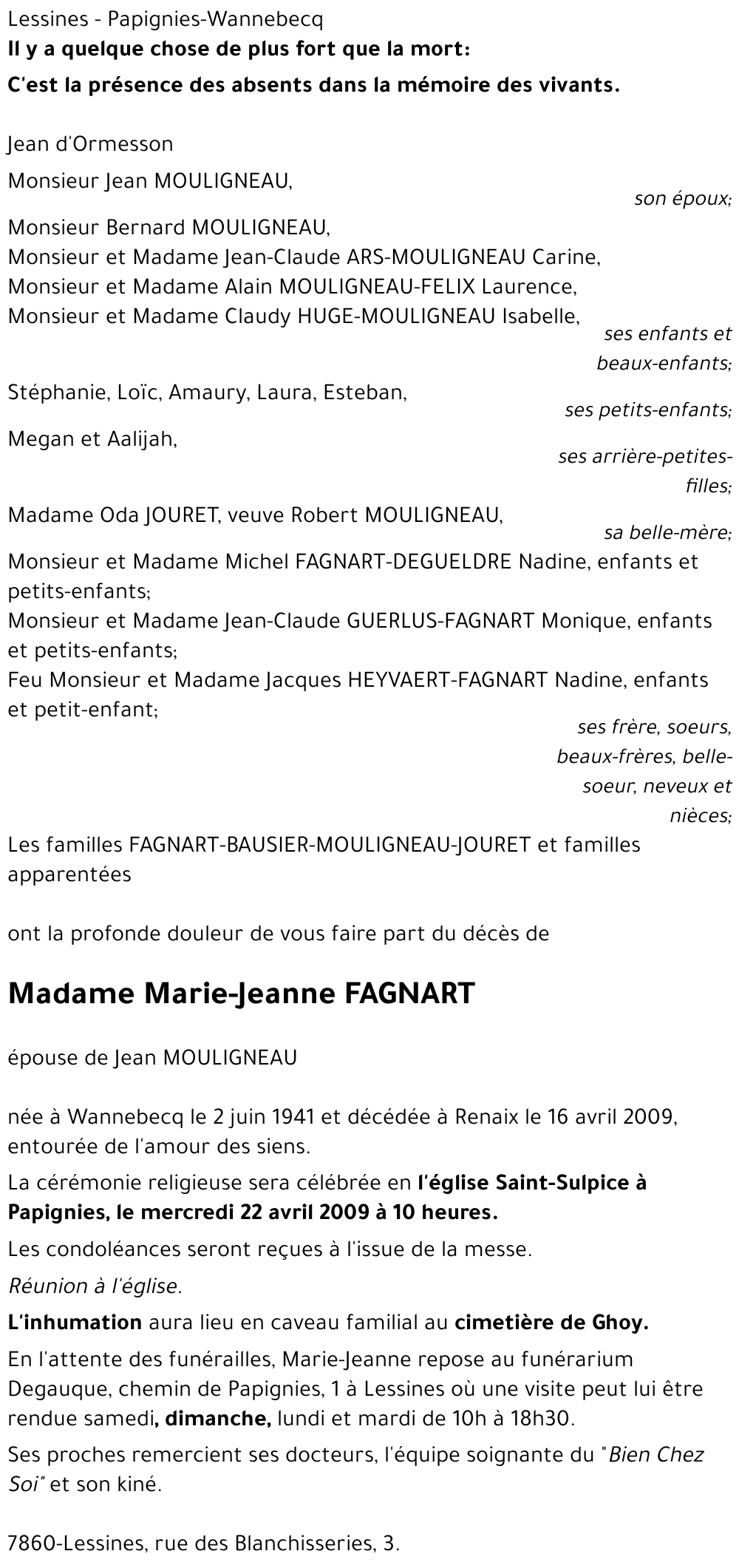 Marie-Jeanne FAGNART