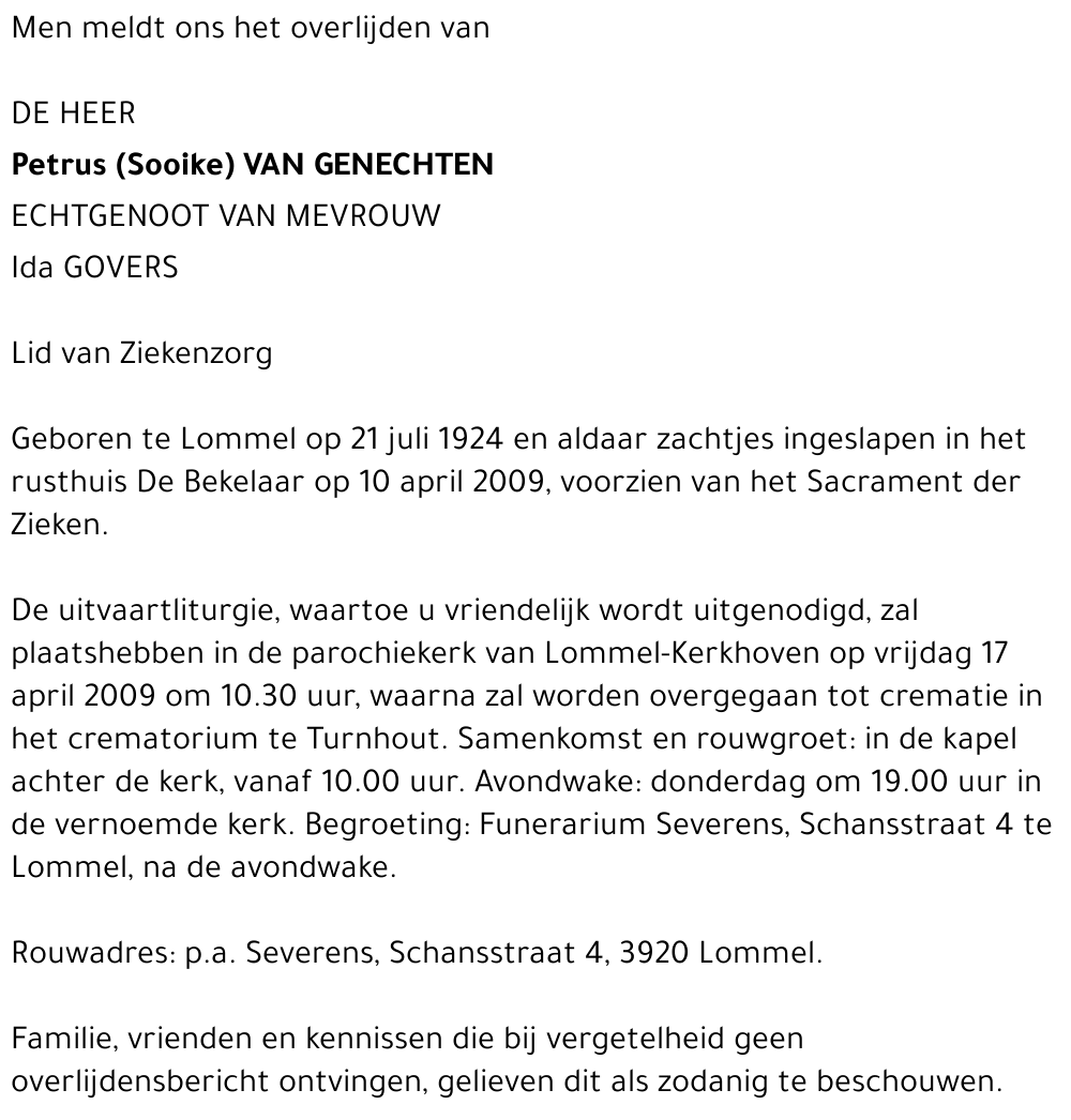 Petrus (Sooike) Van Genechten