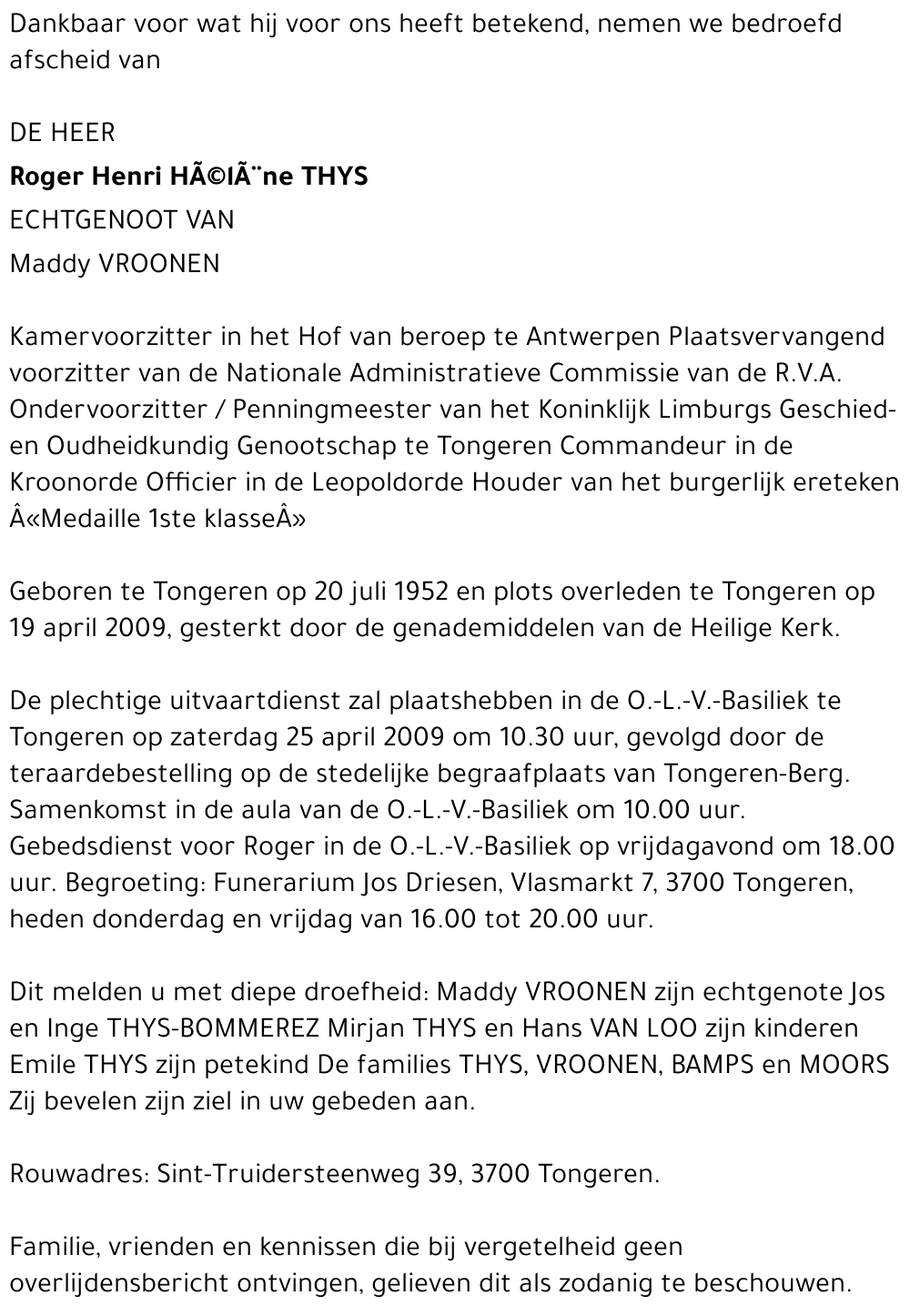 Roger Henri HÃ©lÃ¨ne Thys