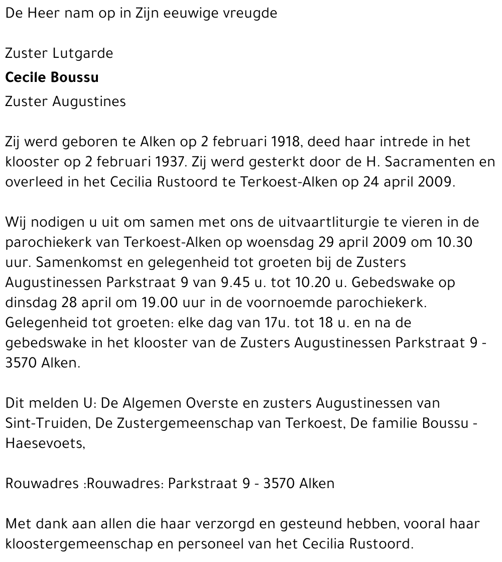 Zuster Lutgade Cecile boussu