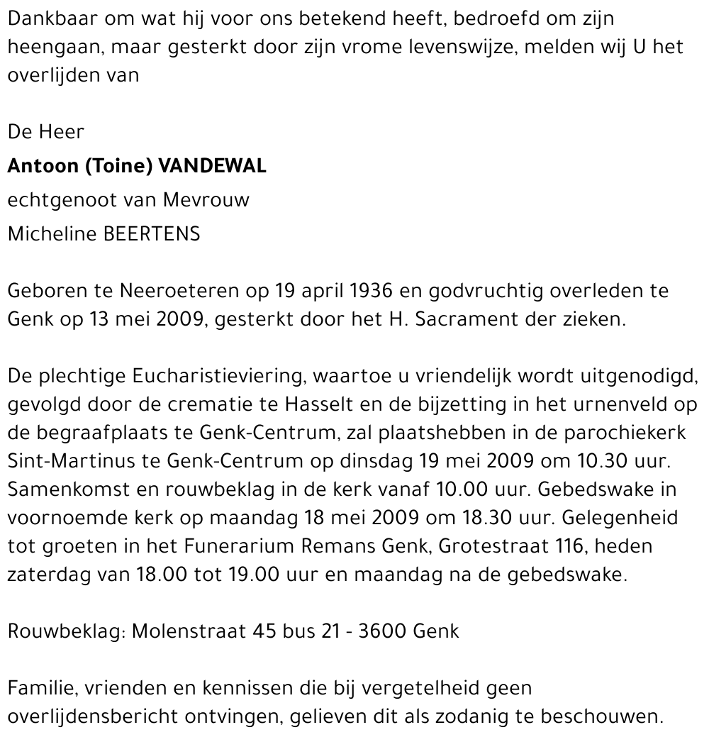 Antoon (Toine) VANDEWAL