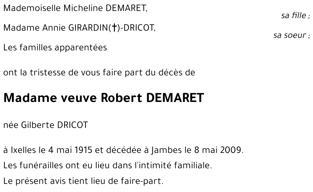 Gilberte DRICOT