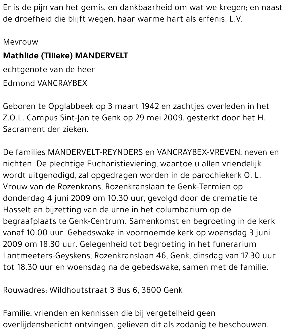 Mathilde (Tilleke) MANDERVELT