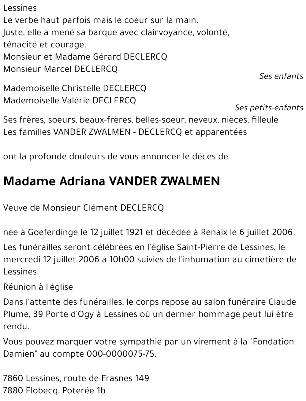 Adriana VANDER ZWALMEN