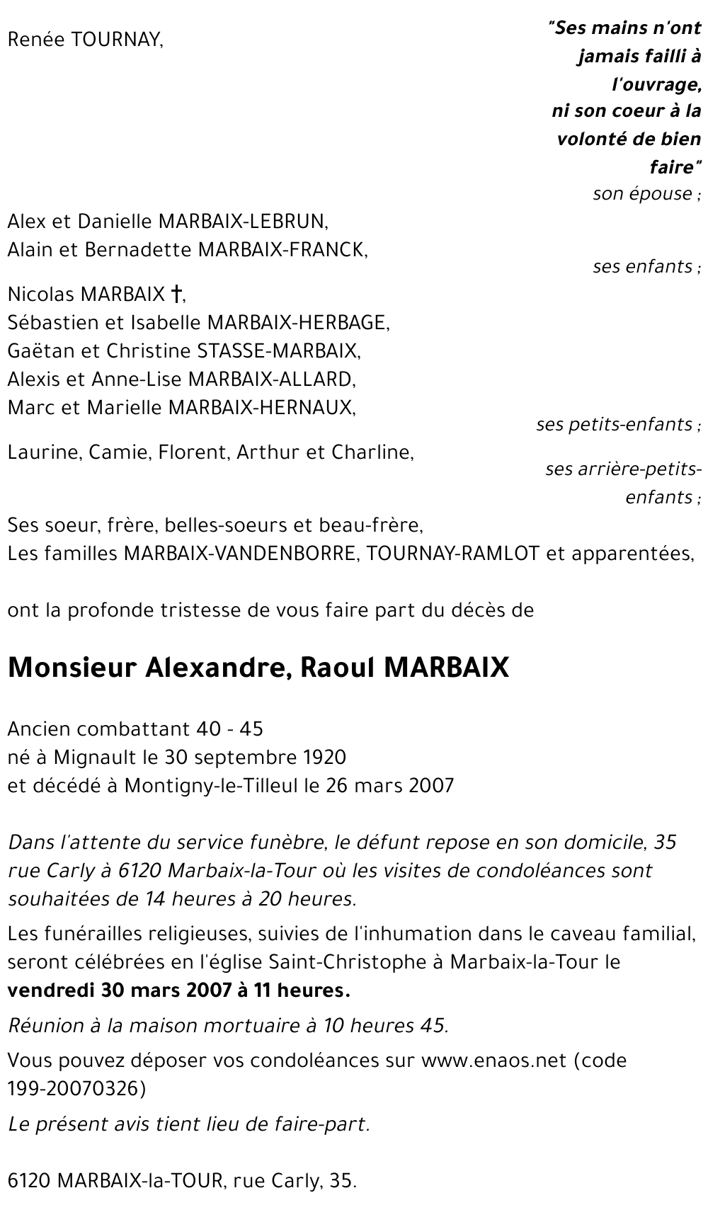 Alexandre, Raoul MARBAIX