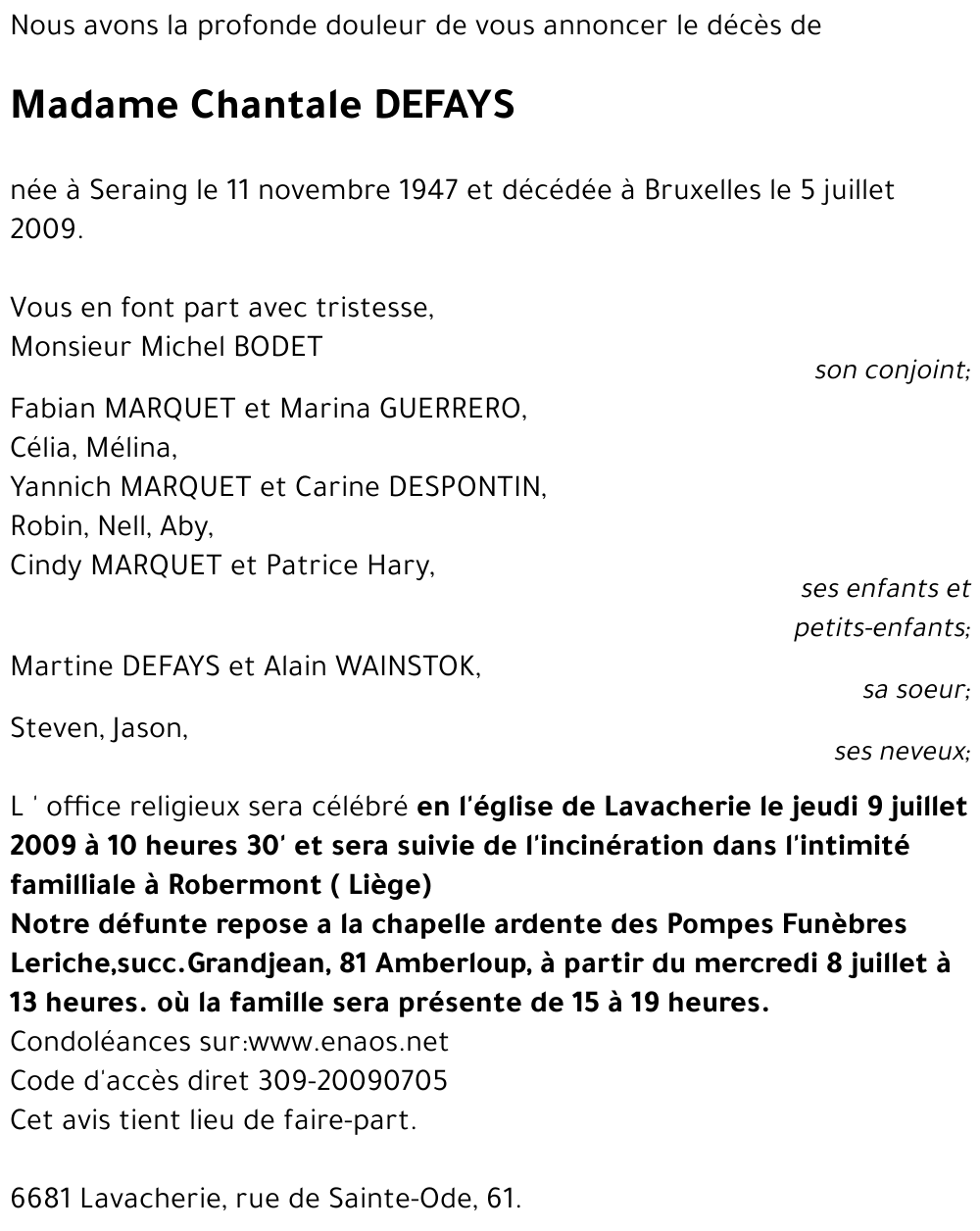 Chantale DEFAYS