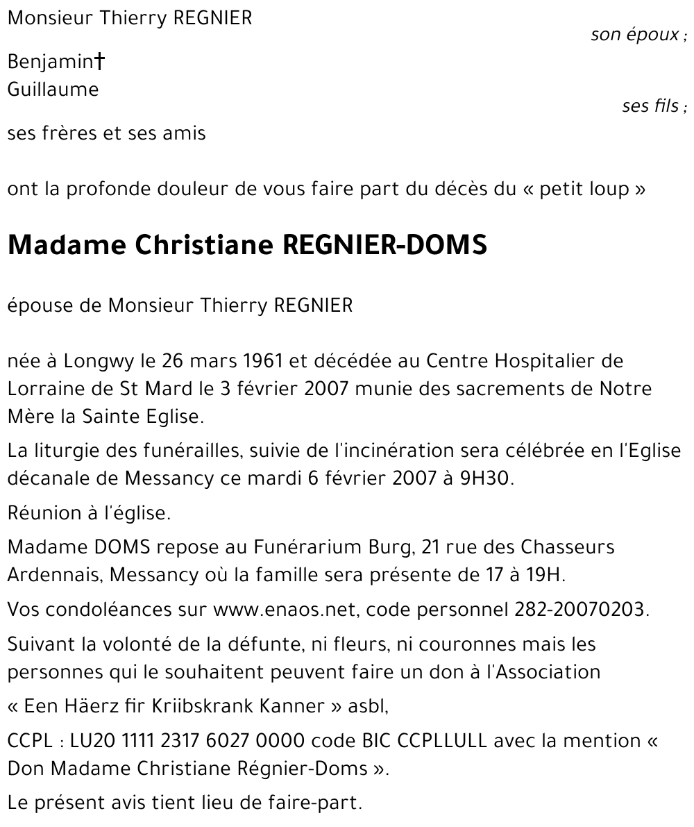 Christiane REGNIER-DOMS
