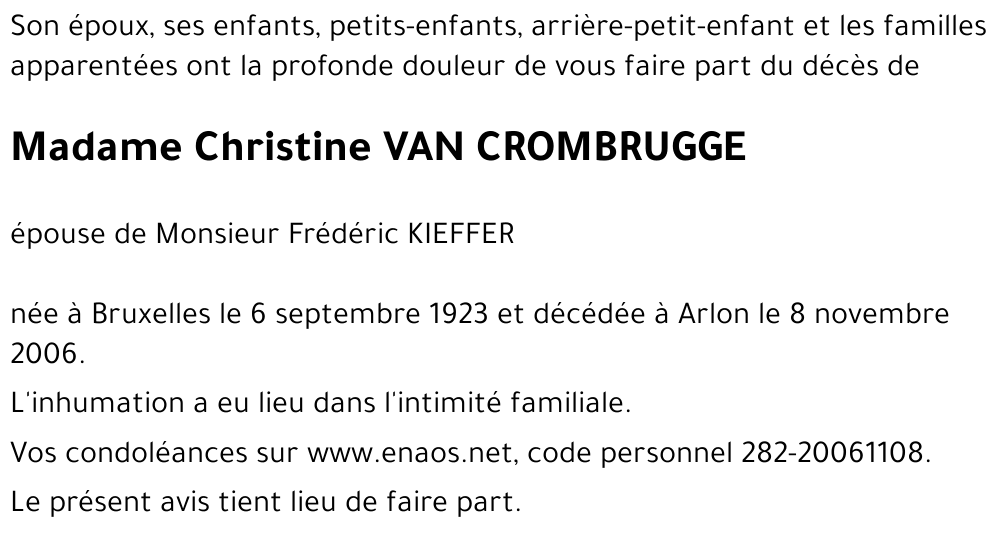 Christine VAN CROMBRUGGE