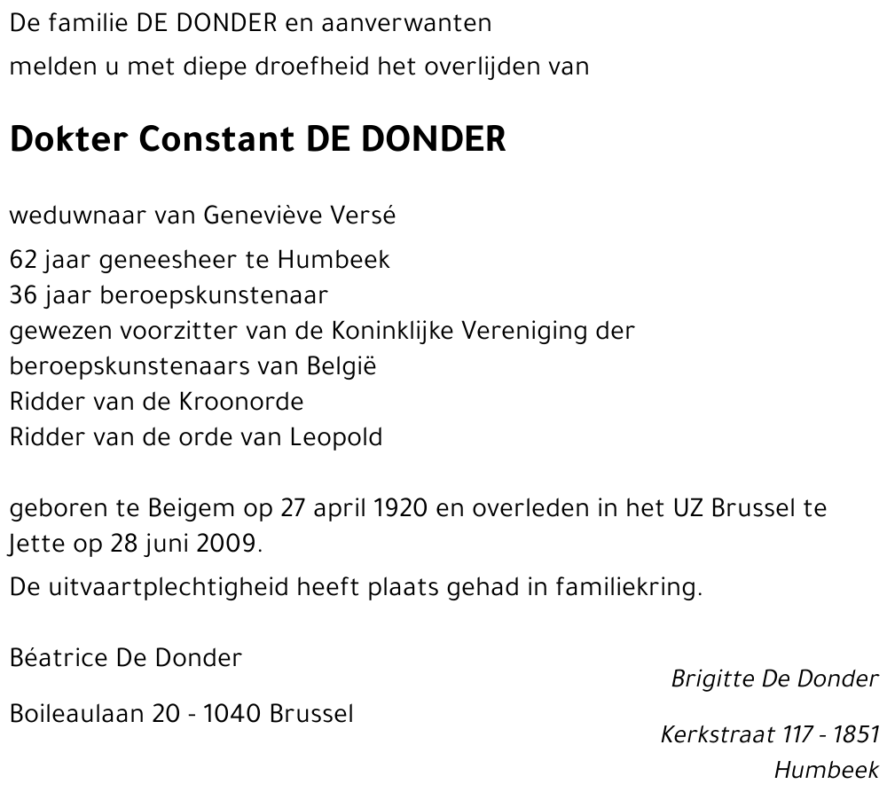 Constant DE DONDER