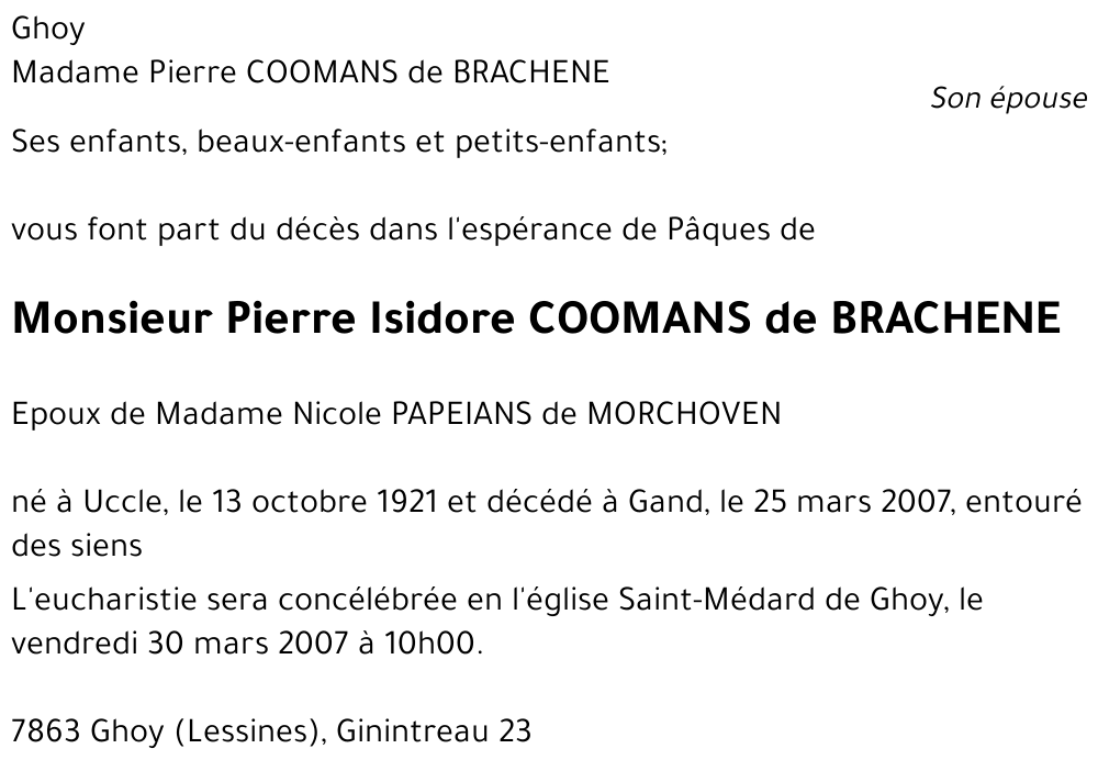 COOMANS de BRACHENE Pierre