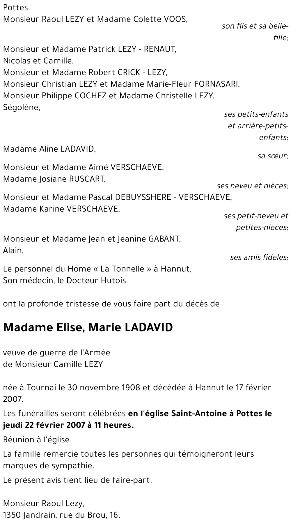 Elise, Marie LADAVID