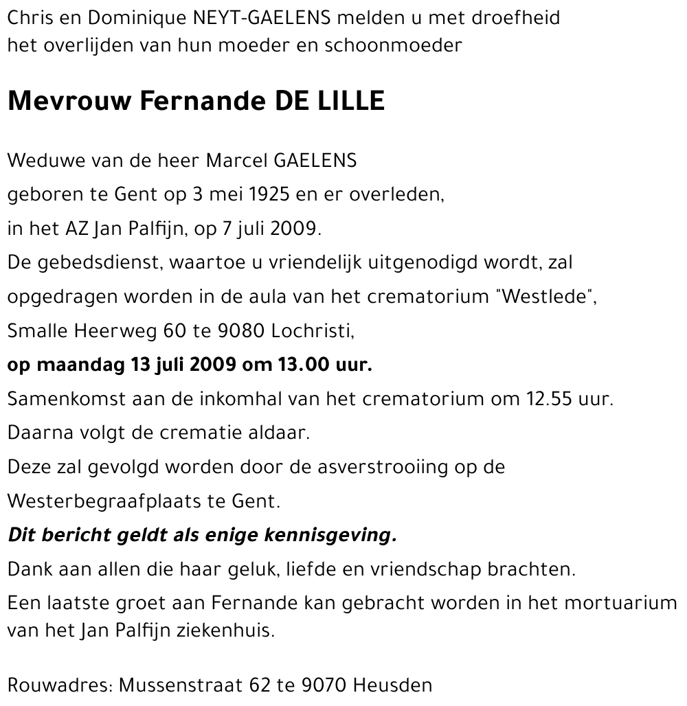 Fernande DE LILLE