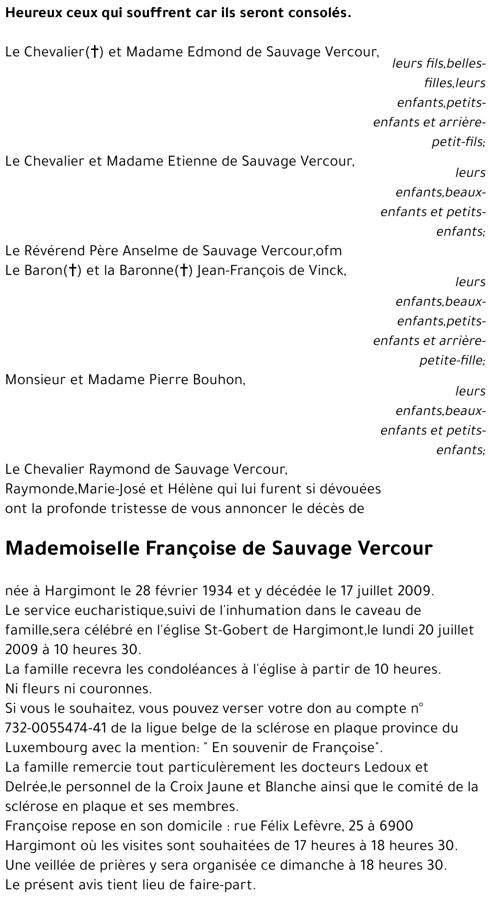 Françoise De Sauvage Vercour