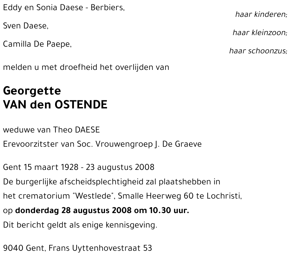 Georgette VAN den OSTENDE