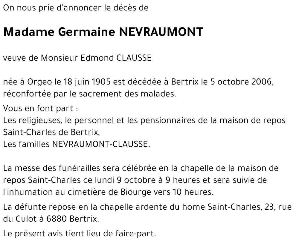 Germaine NEVRAUMONT