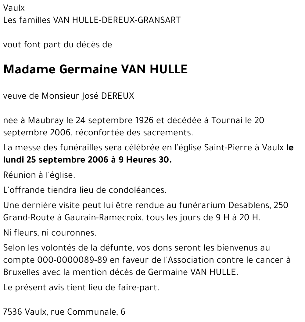Germaine VAN HULLE