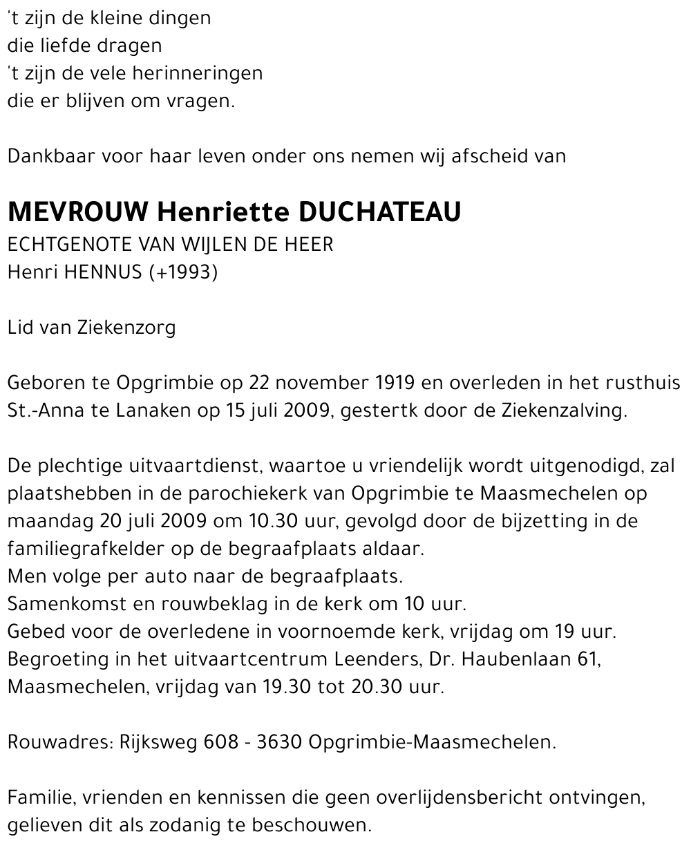 Henriette DUCHATEAU