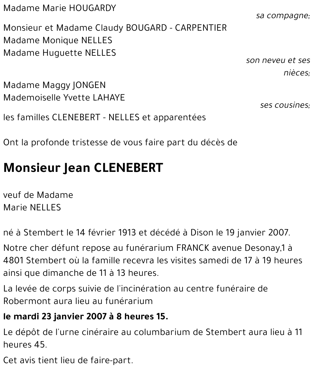 Jean CLENEBERT