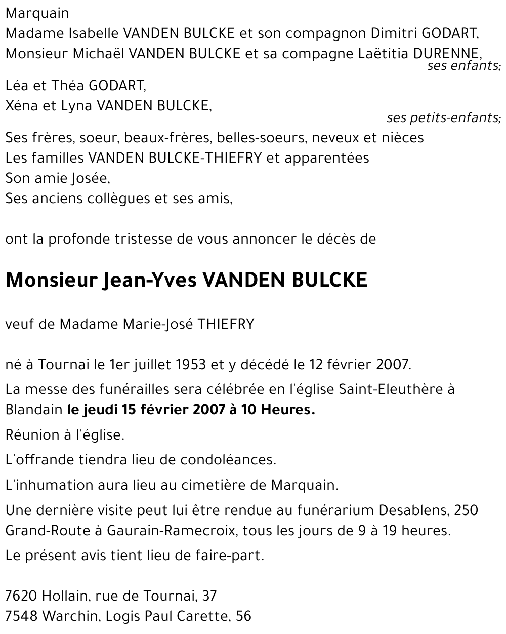Jean-Yves VANDEN BULCKE